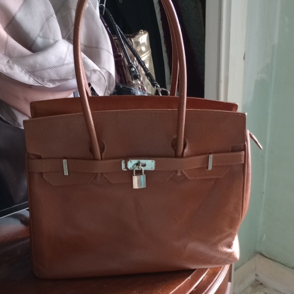 Birken Style Ballin Very Durable Elegant Brown Leather Tote Bag. Made In Italy